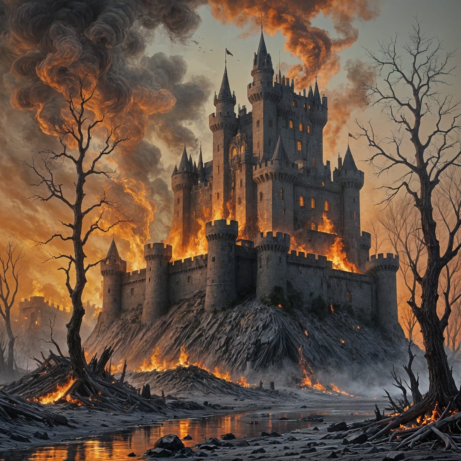 Desolate Castle Fortress in Ashy Ruin