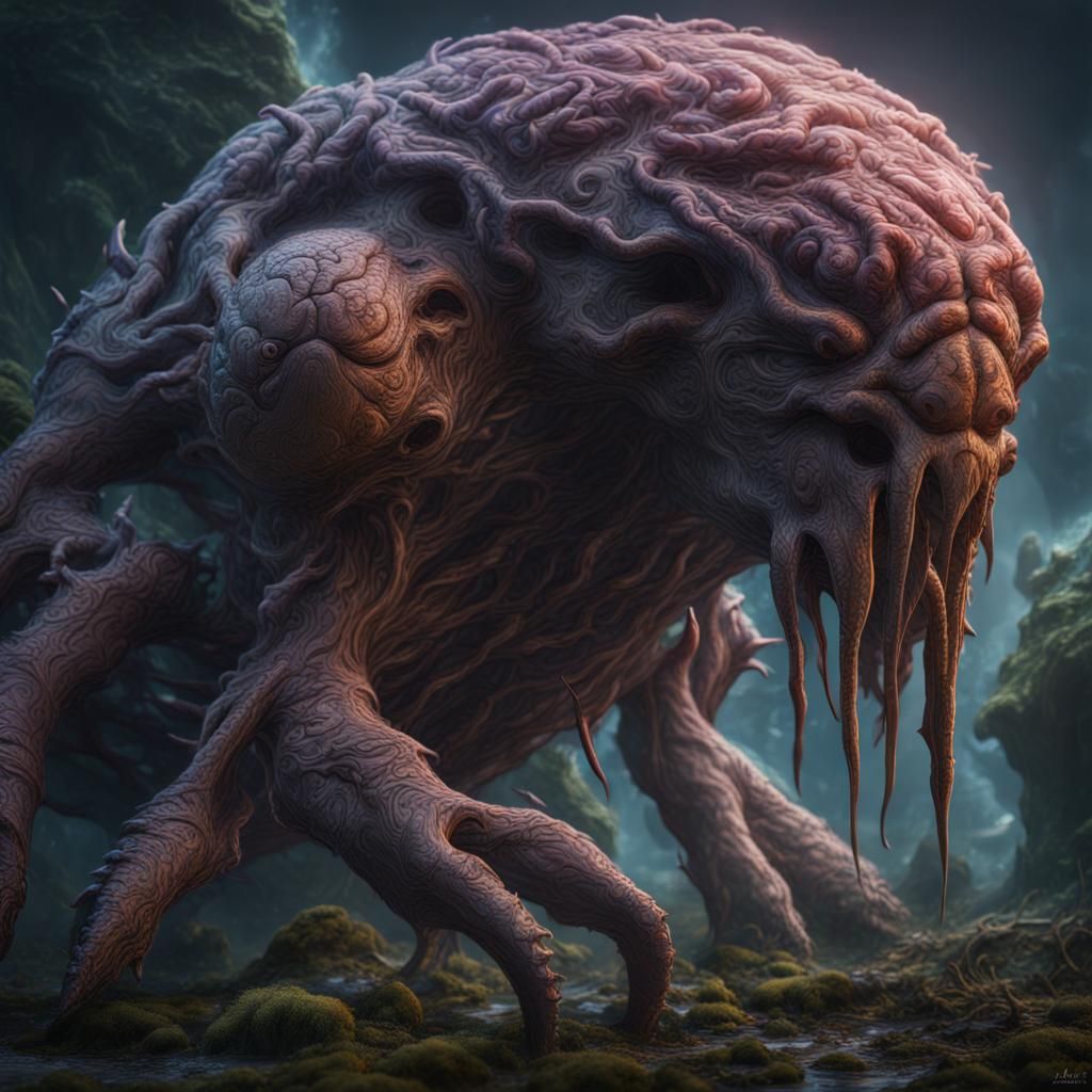 Fantastical Big Brain Creature in Detailed Digital Painting