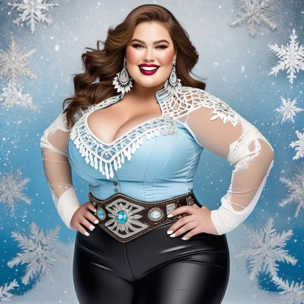 Curvy Cowgirl Ice Skating in Winter Wonderland