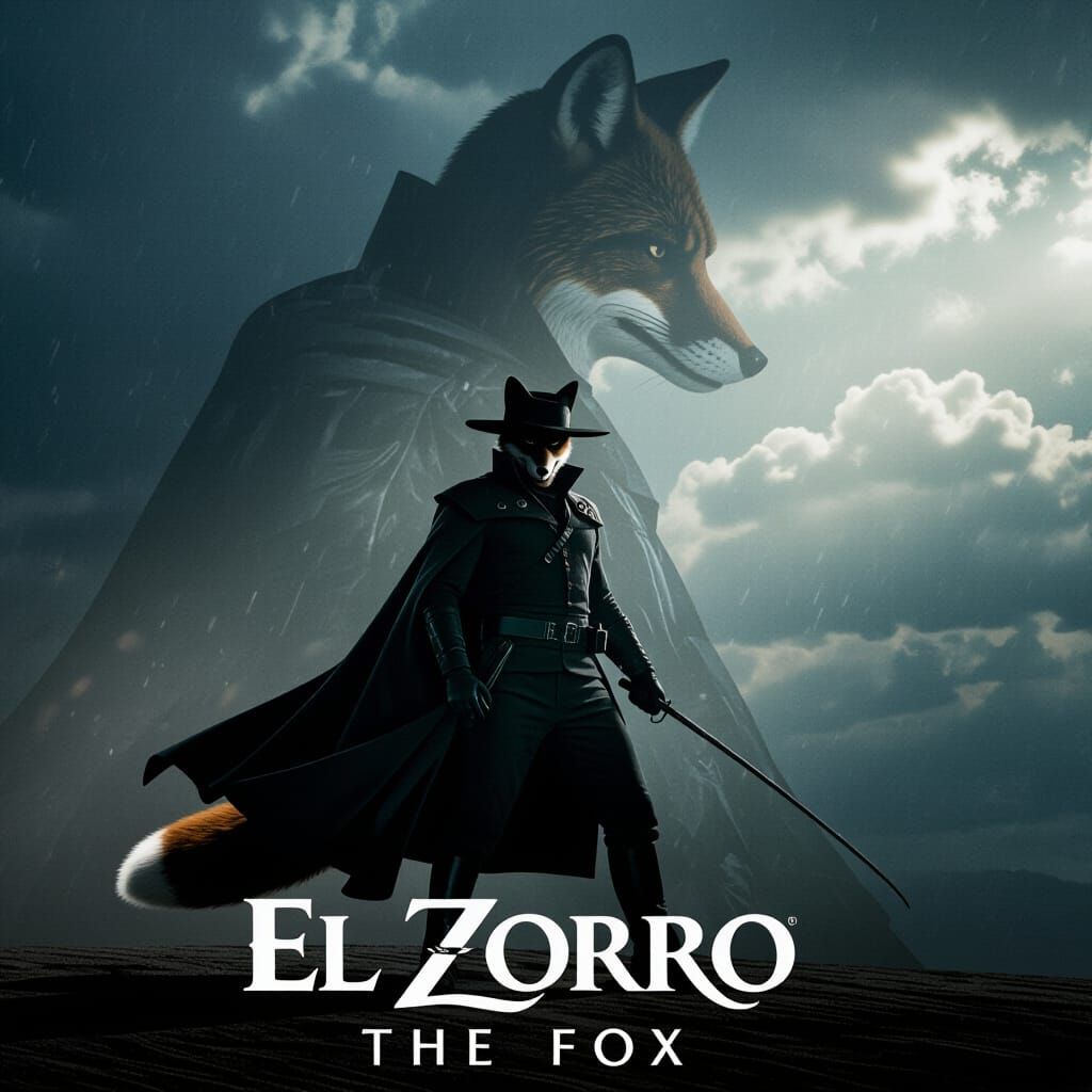 El Zorro Movie Poster: Heroic Figure in Dramatic Storm