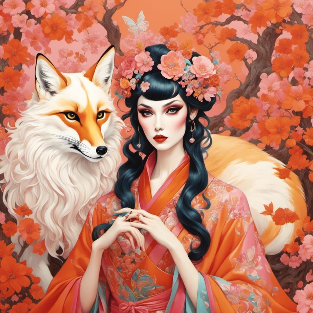 Anime Style Kitsune Girl Portrait