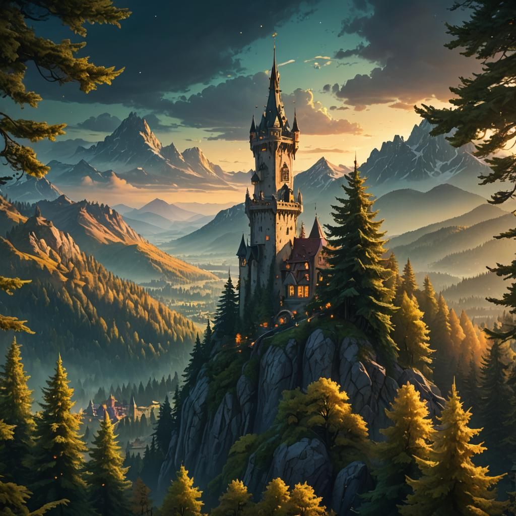 Fantasy Archer Overlooking Emerald Landscape, Matte Painting