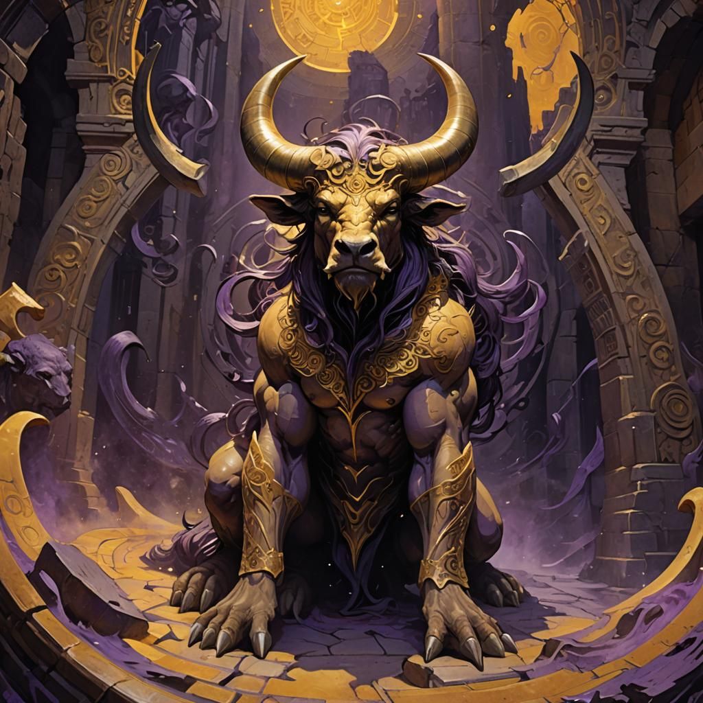 Minotaur's Defeat in Labyrinth: Dark Fantasy Concept Art
