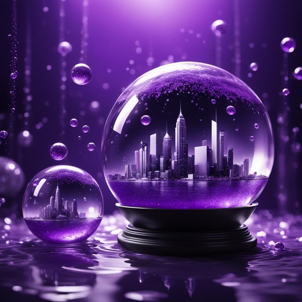 Purple Metropolis Inside Glass Ball in 3D