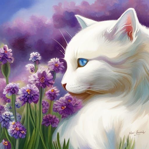 Loving Cat and Shepard in Lavender Field