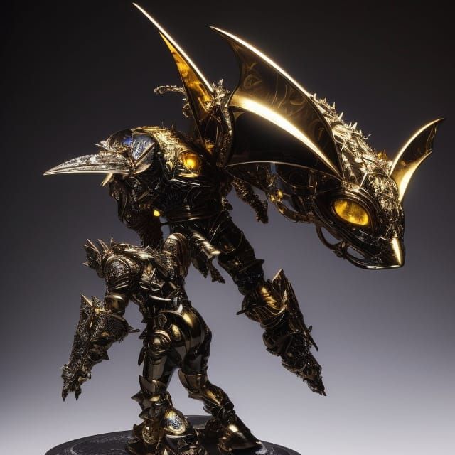 Golden Armored Vampire Bat with Sapphire Inlays