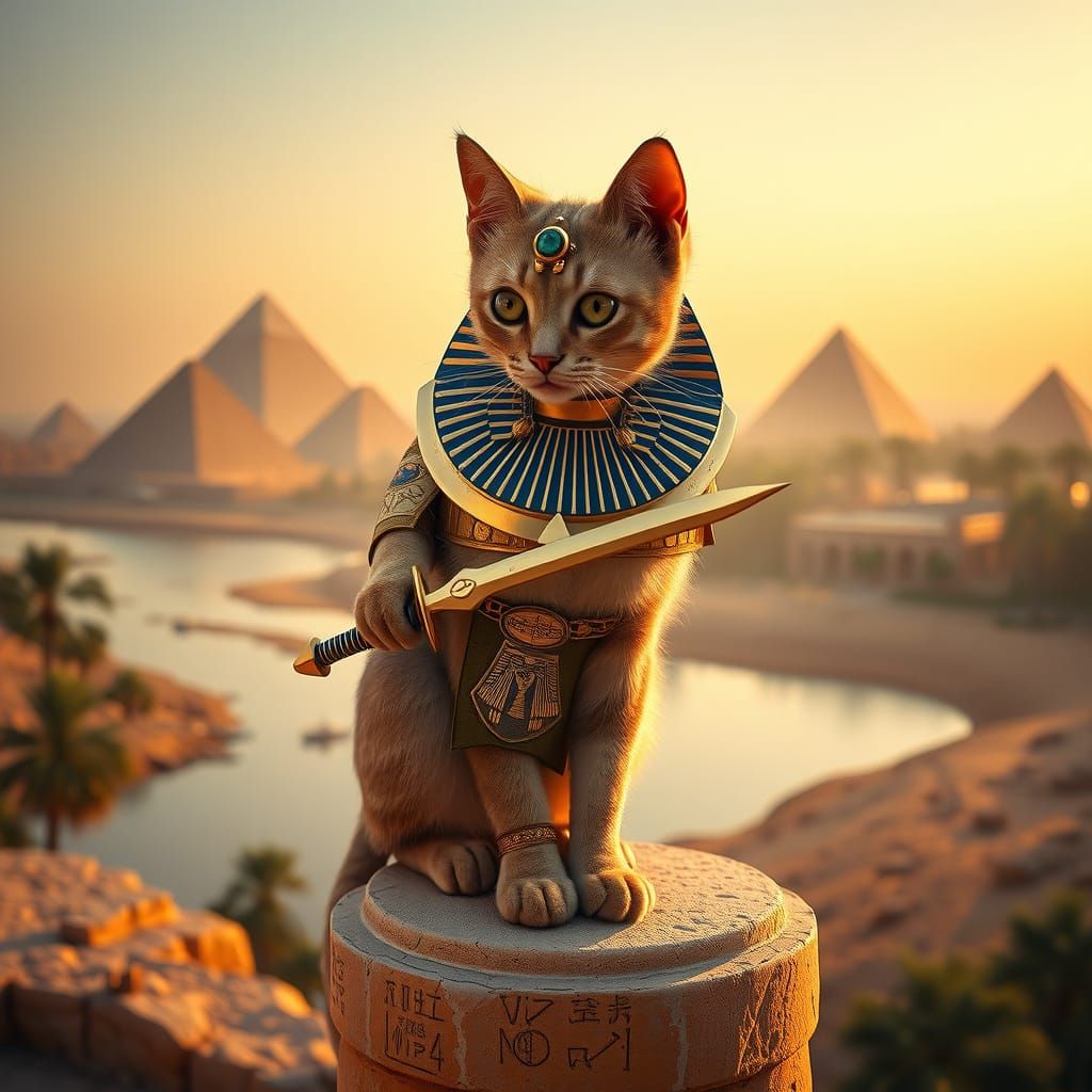 Ancient Egyptian Sand Cat in Golden Armor