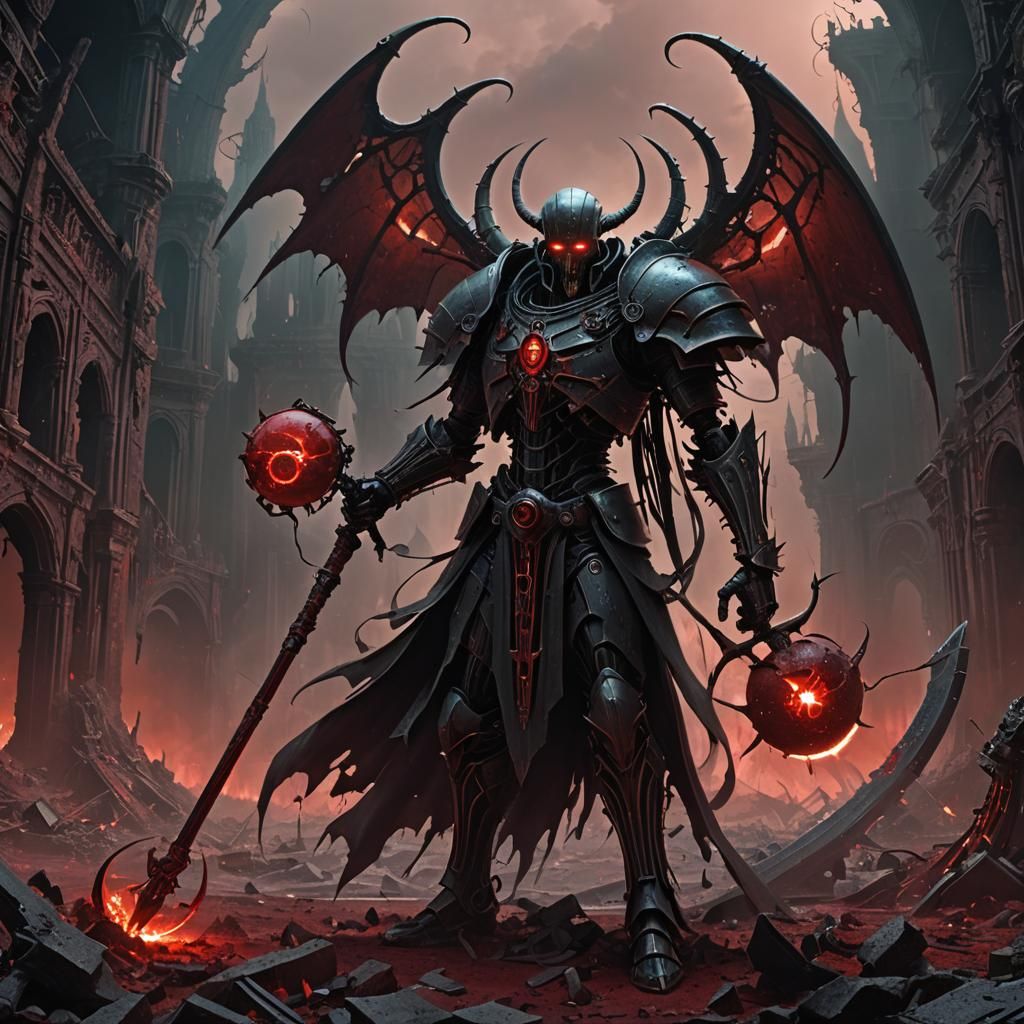 Necron Lord Amidst Crimson Ruins