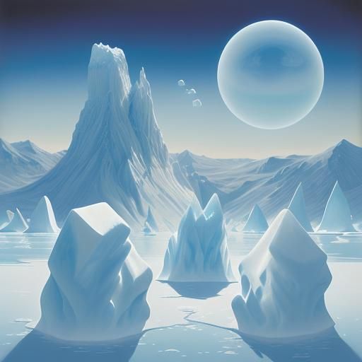 Surreal Ice Planet Landscape in Oil Painting Style