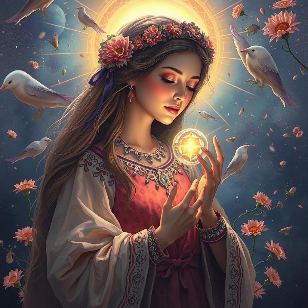 Radiant Goddess of Love with Fiery Heart