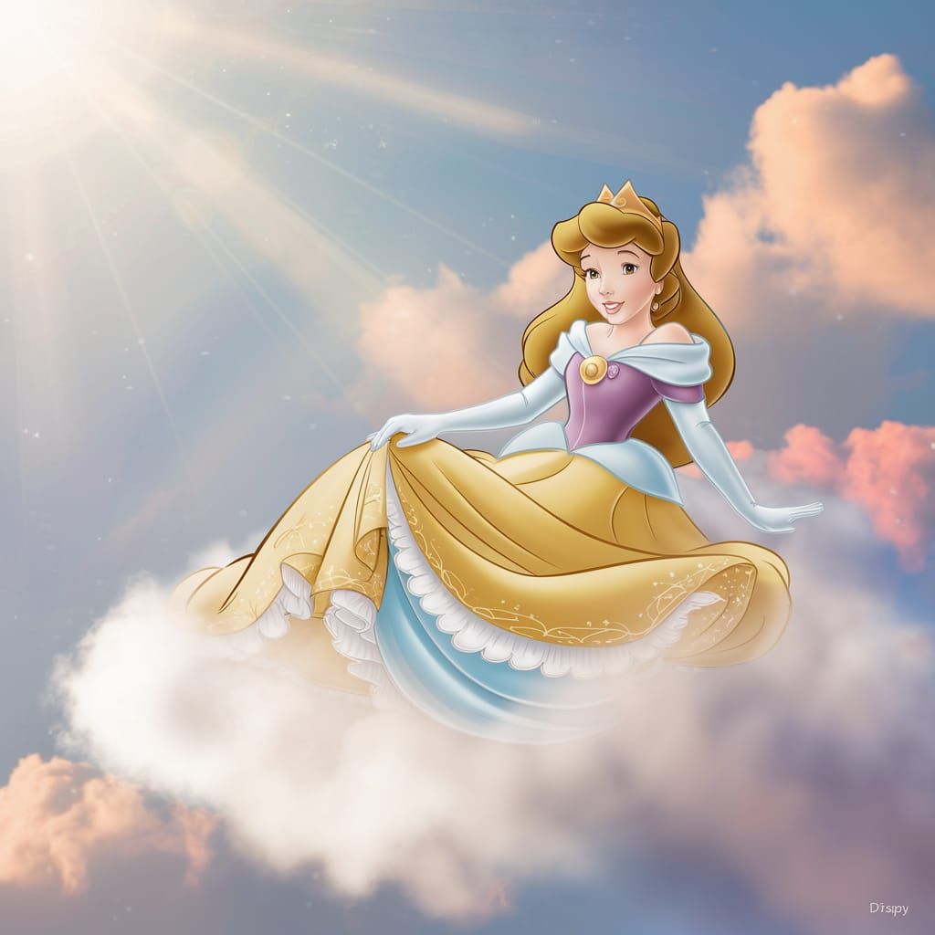 Disney Princess Floating on Cloud in Sunlight