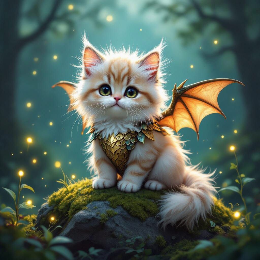Miniature Dragon Cat in Twilight Forest