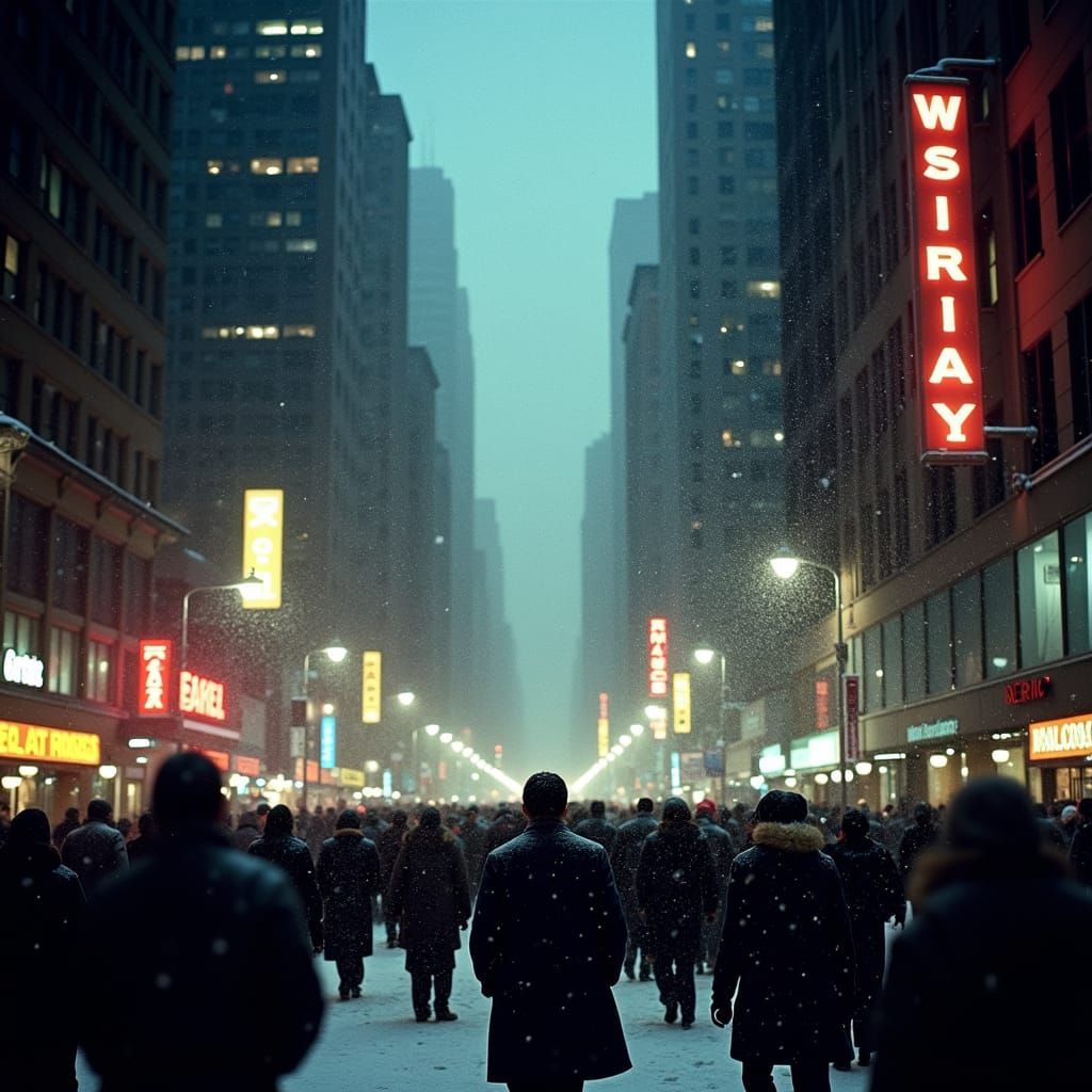 Snowy Night in New York: Cinematic Cityscape