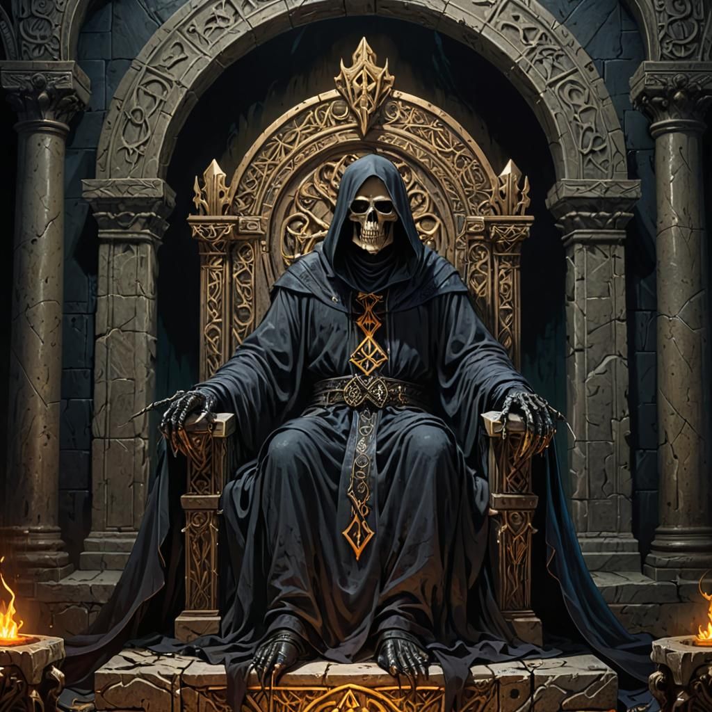 Grim Reaper on Stone Throne: Dark Fantasy Art