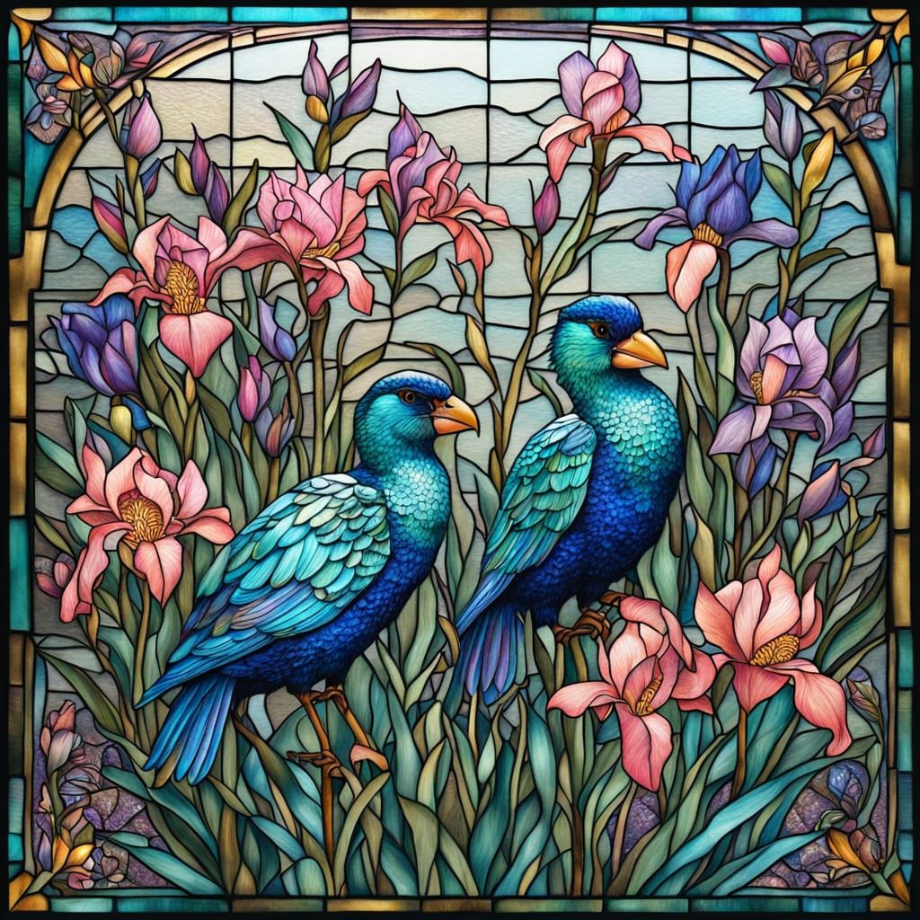 Misty Chalk Oil Art With Tiffany Stained Glass Style