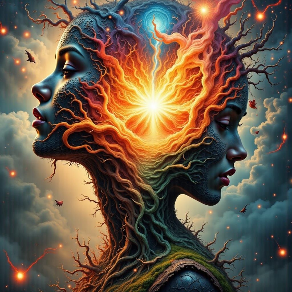 Cosmic Birth in Vibrant Double Exposure