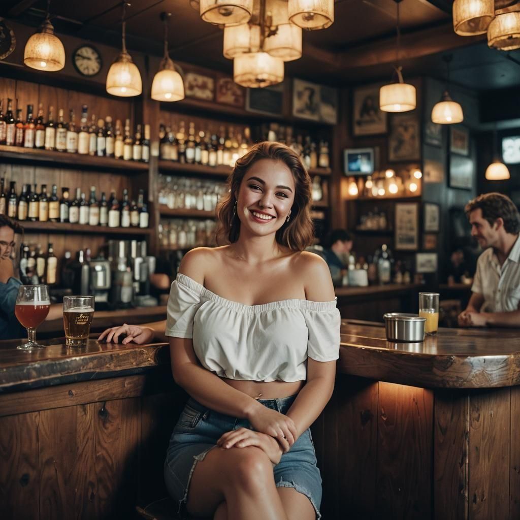 Curvy Russian Girl in Bar: Cinematic Film Still