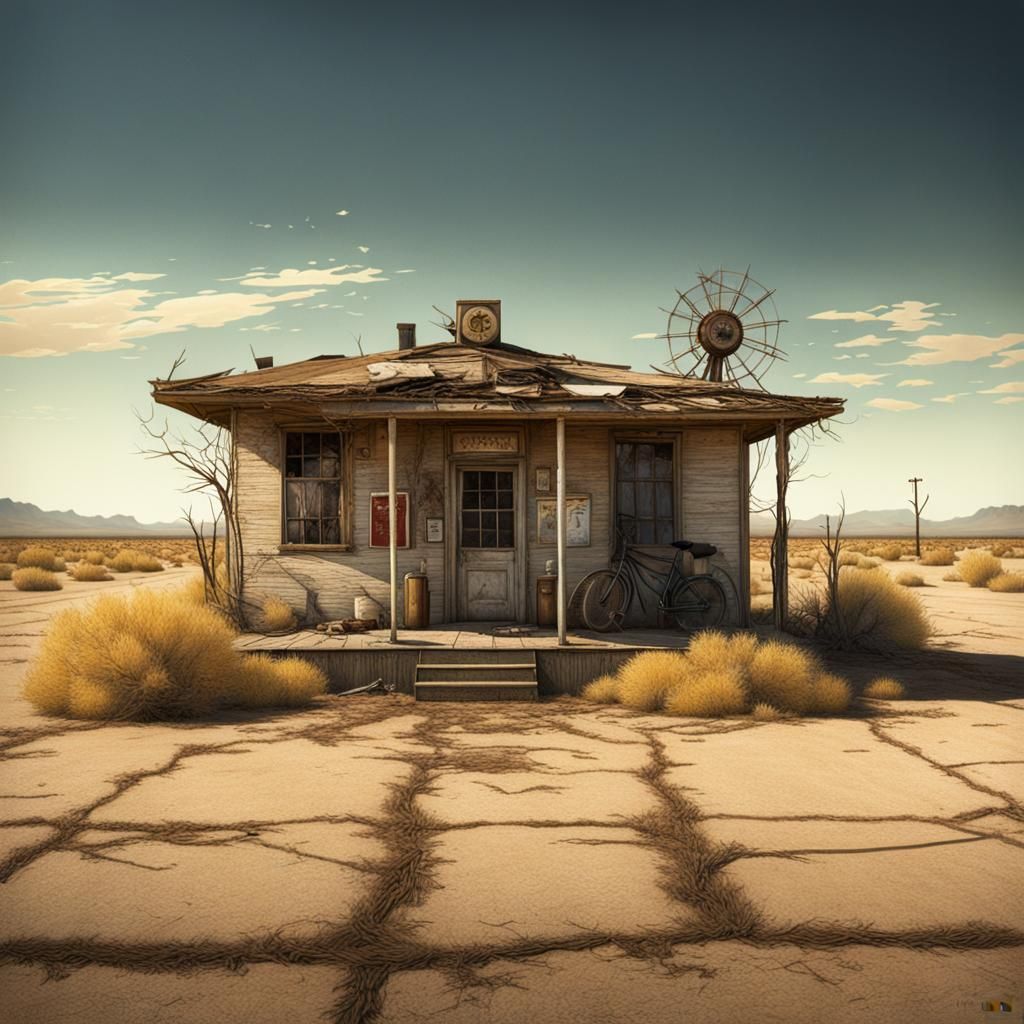 Abandoned Gas Station in Desert, Andrea Kowch Style
