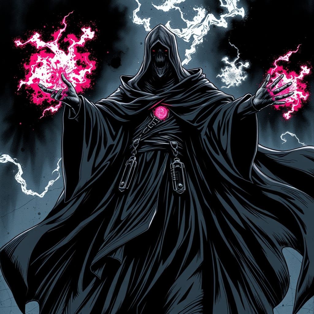 Final Fantasy Black Mage in Dramatic Ink Style