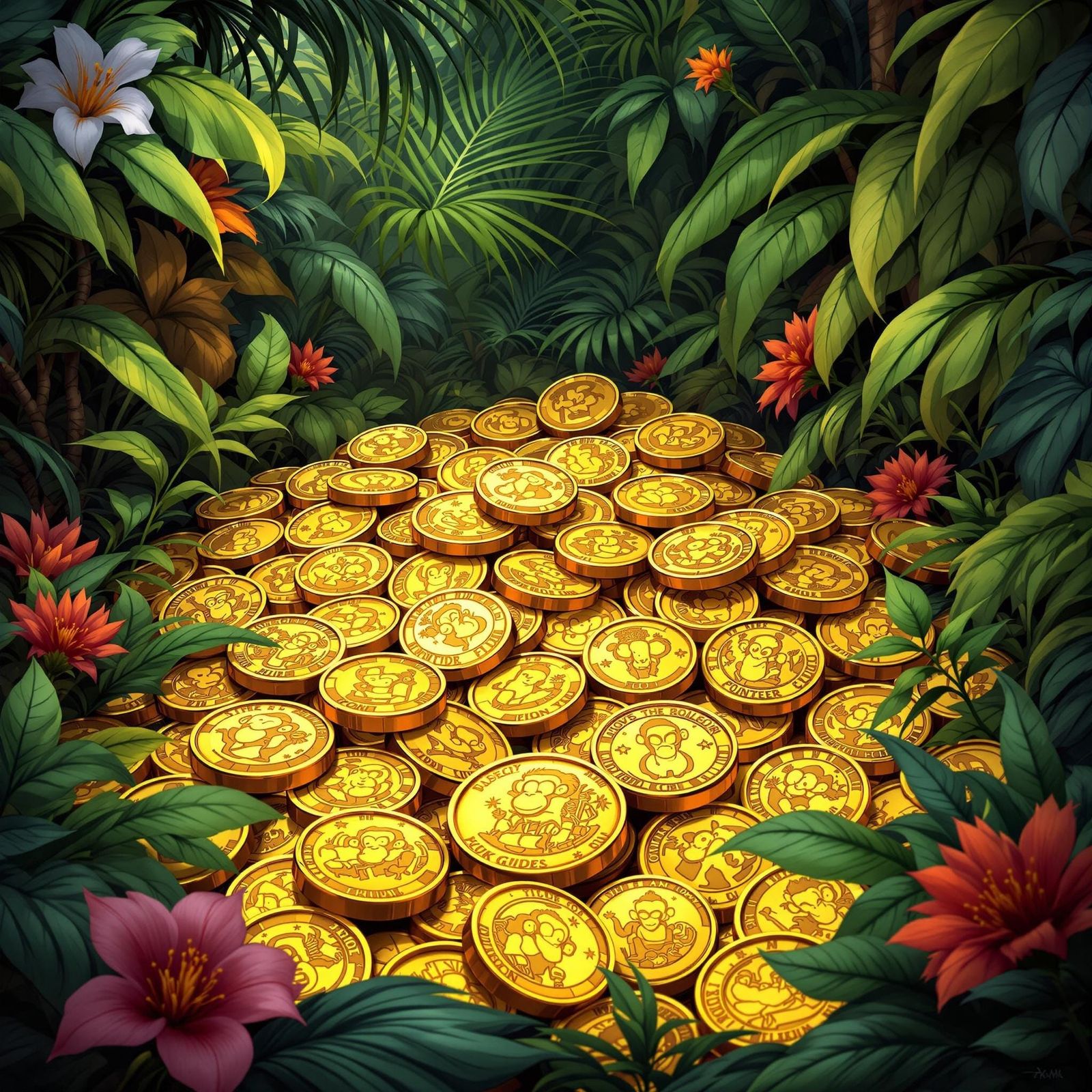 Glittering Gold Monkey Coins in Jungle Treasure Trove