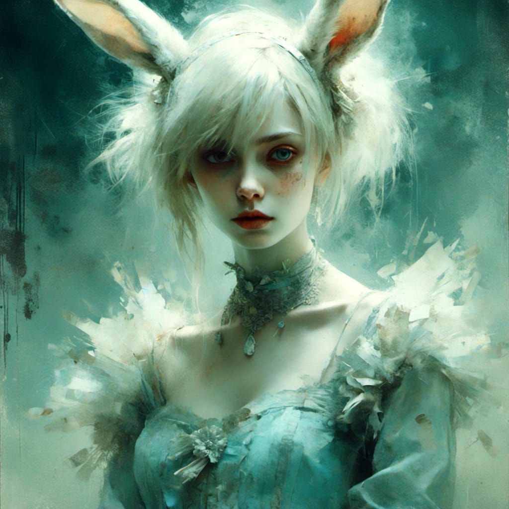 Fairytale Blue Rabbit in Macabre Style