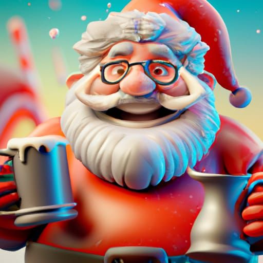 Santa Claus with Hot Chocolate: 3D Digital Art