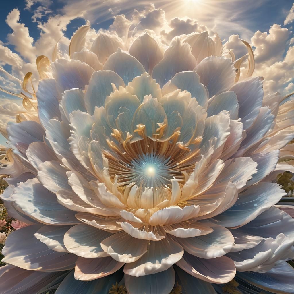 Alien Emerges from Iridescent Sky Flower