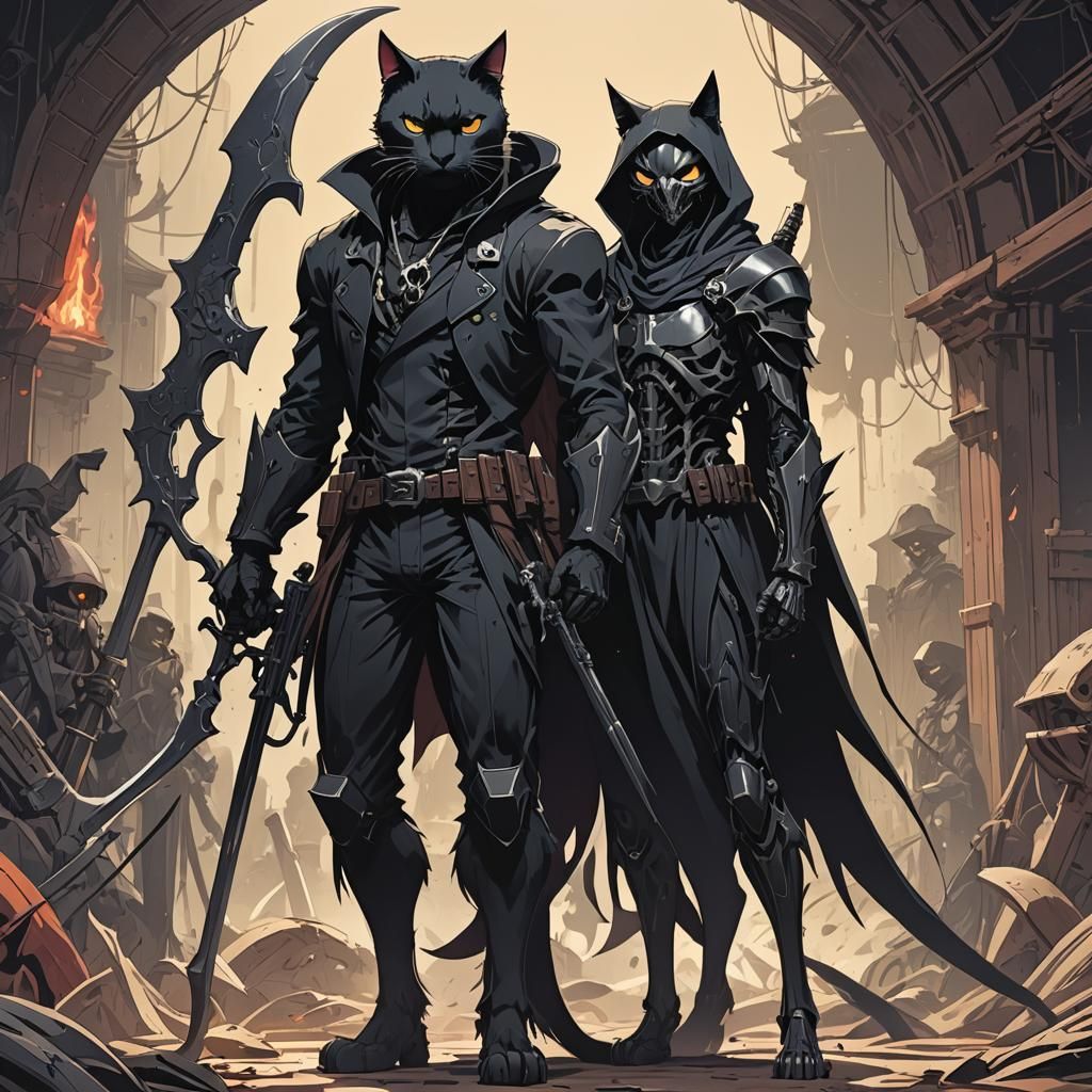 Black Cat and Reaper in Anime Style