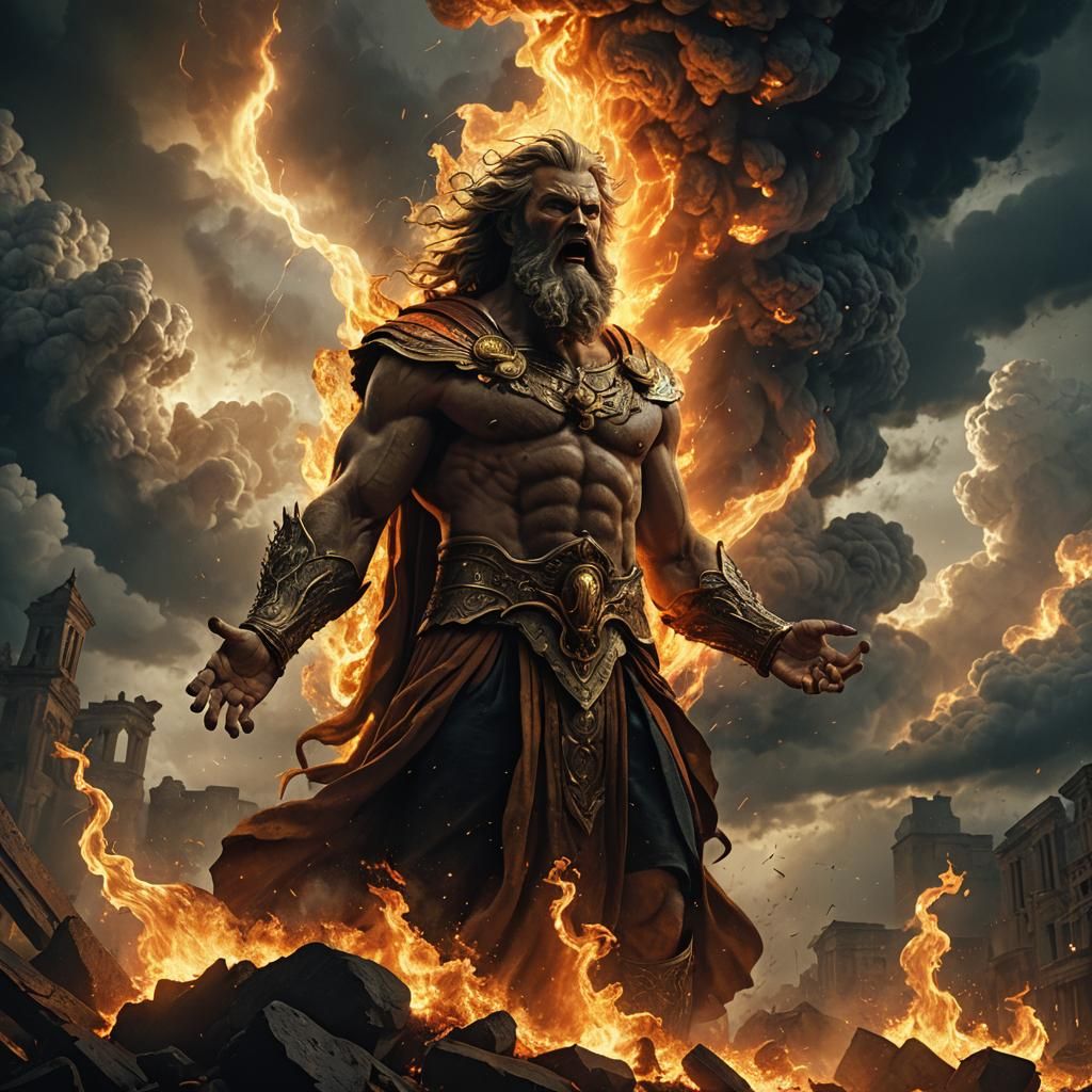 Zeus Emerges from Flames in Dramatic Digital Painting