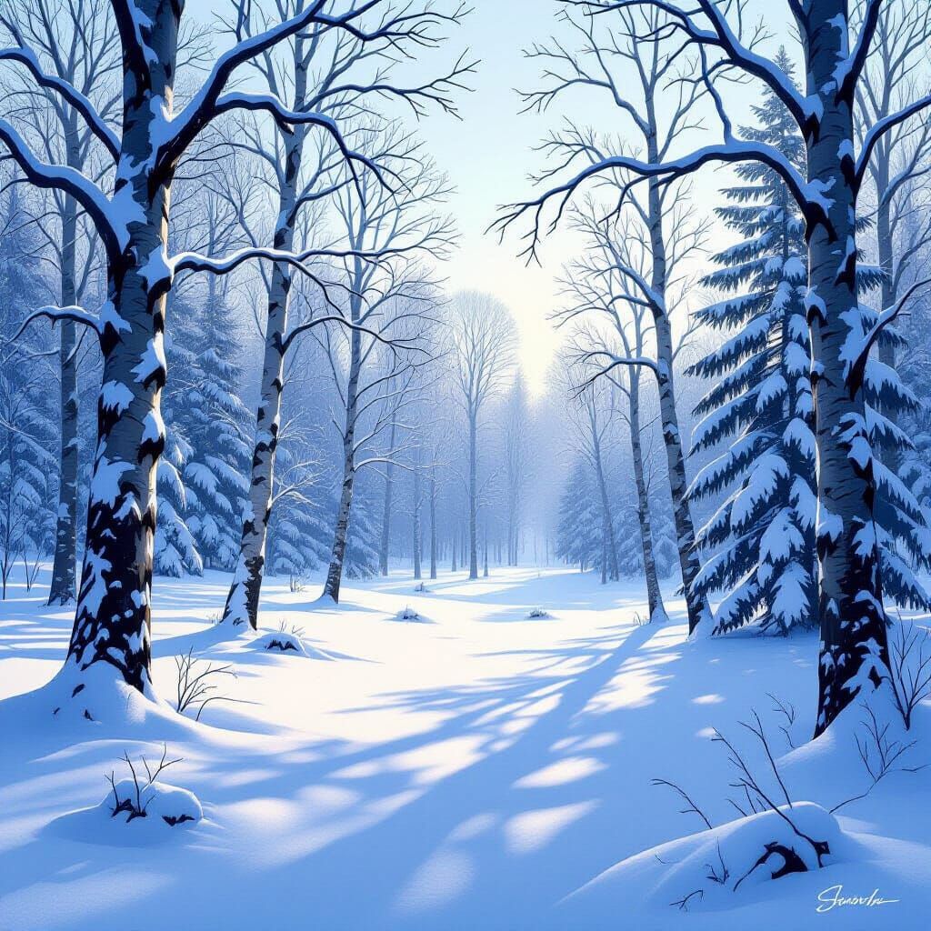 Serene Winter Forest Landscape in Detailed Digital Art Style