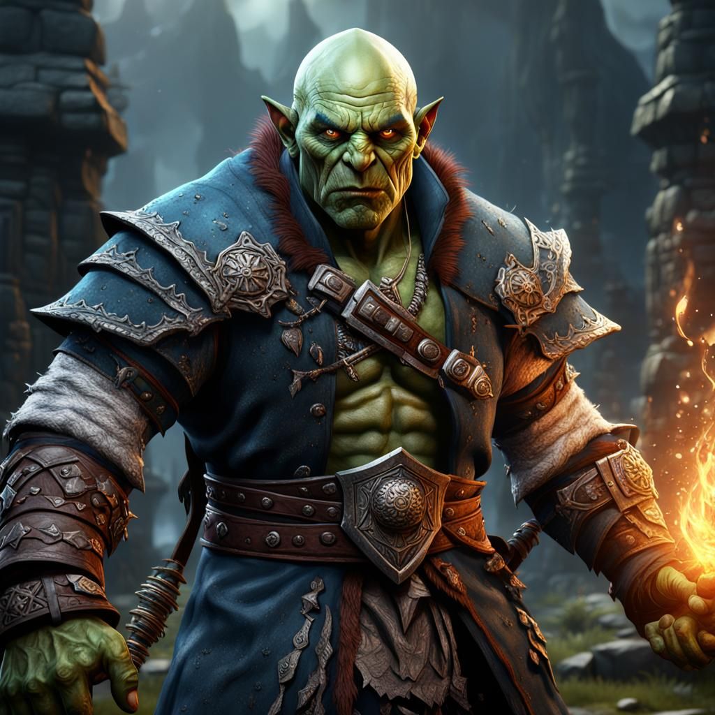 Detailed Half-Orc Mage in Fantasy Concept Art