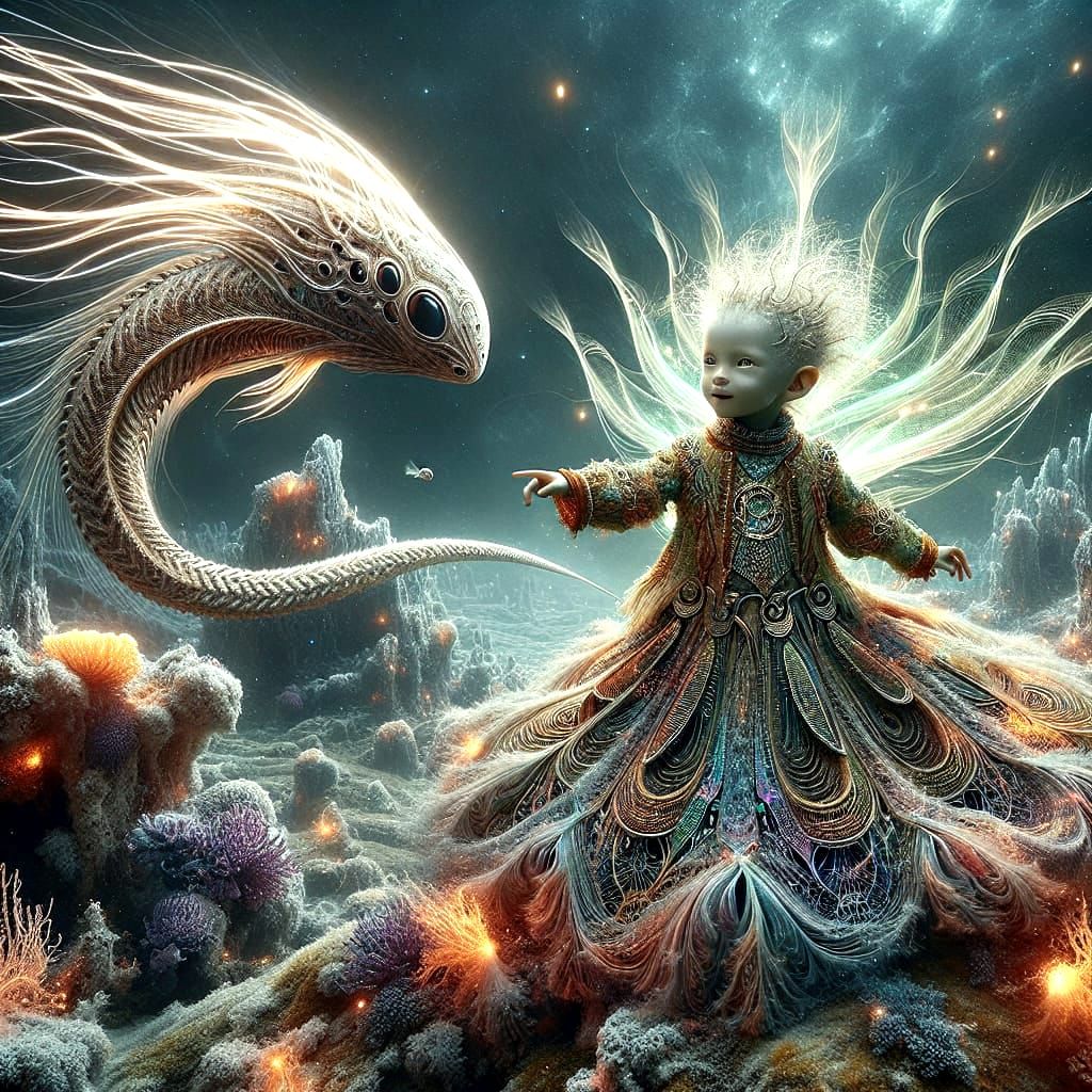 Surreal Alien Mermaid in Underwater Fantasy Scene