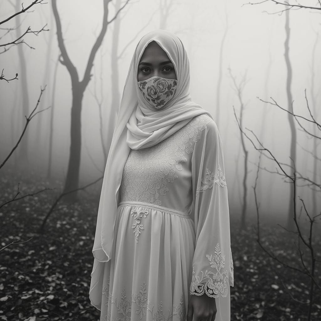 Elegant Arab Woman in Forest Landscape, Fine Art Photography