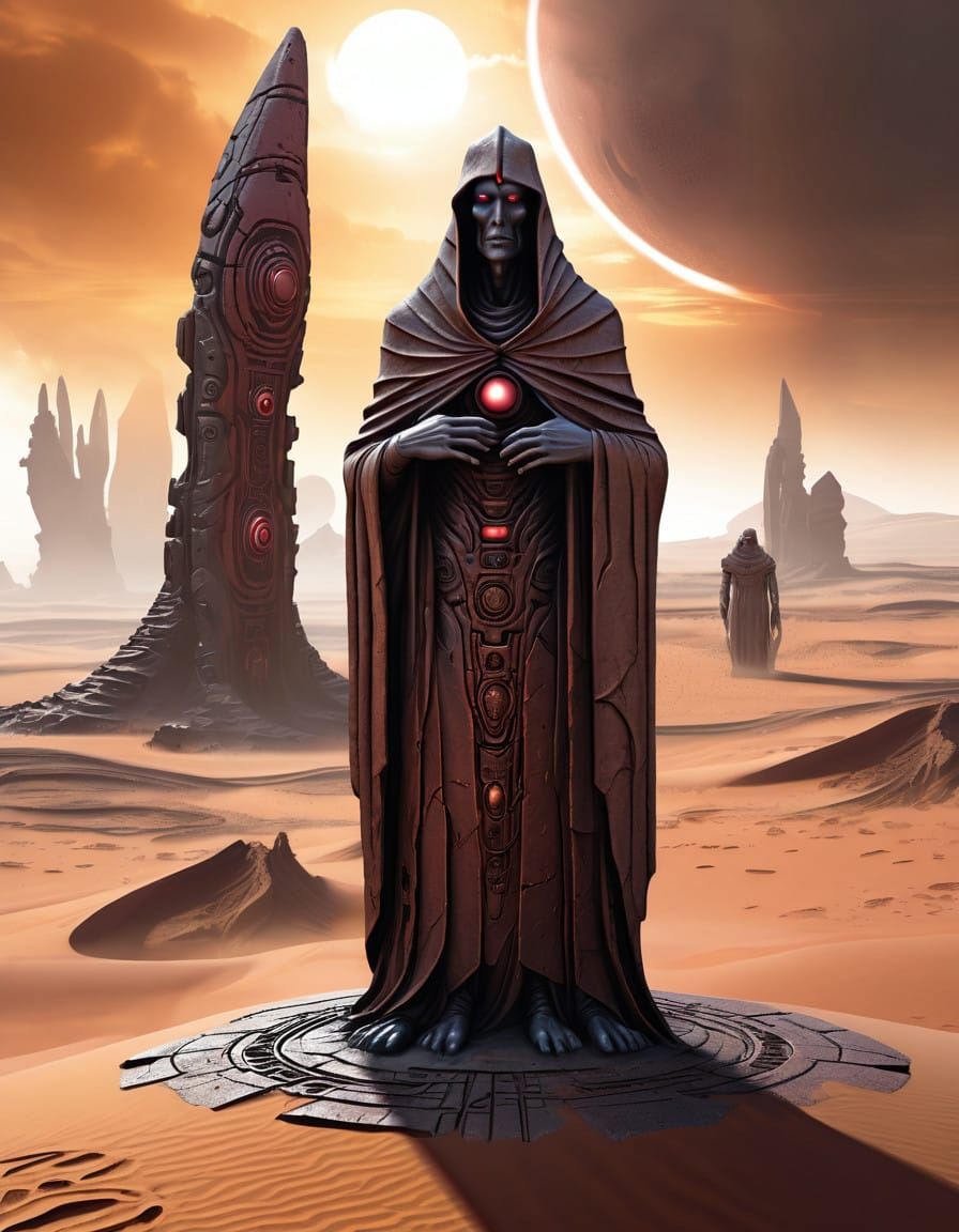Dark Figure on Crimson Dune, Shadows of Ancient Doom