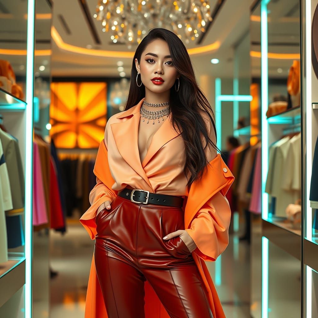 Elegant Woman in High-End Fashion Boutique