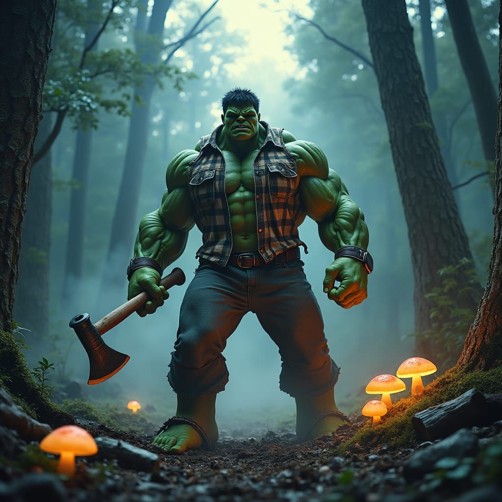 Hulk as Lumberjack in Misty Forest