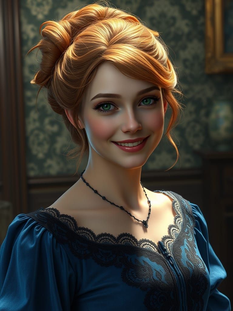 Elegant Duchess in Blue Velvet Regency Style