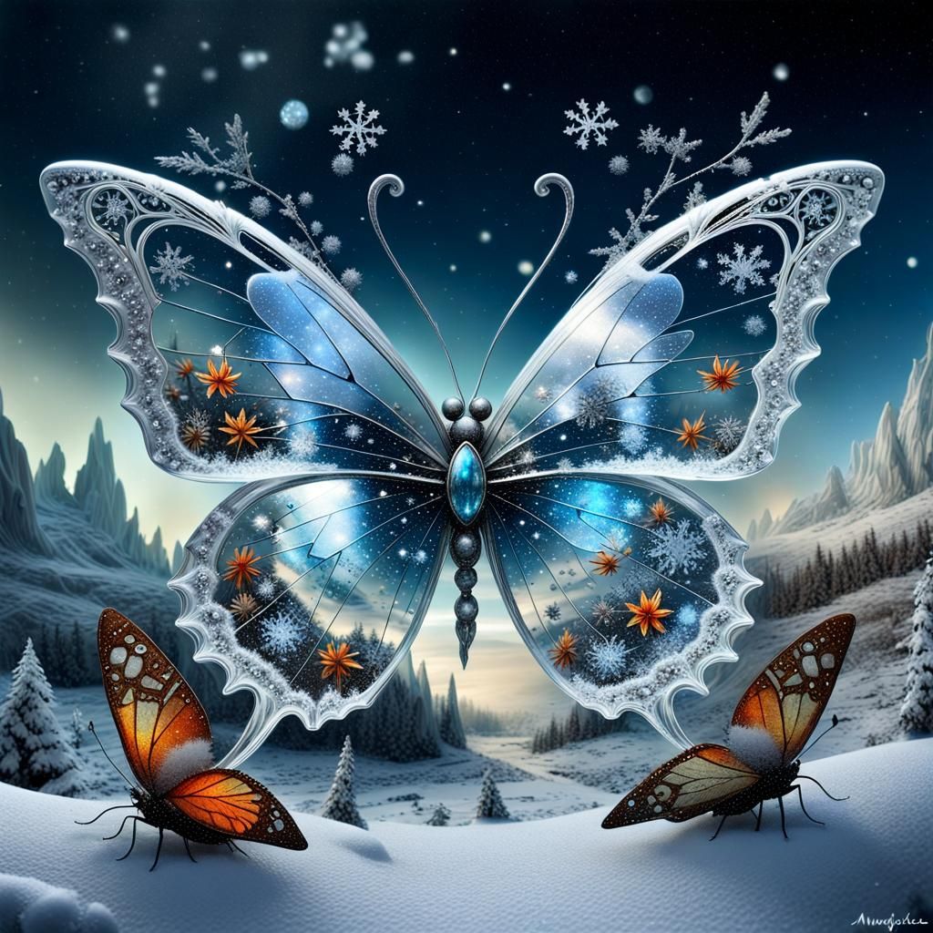 Crystal Snow Butterfly with Four Seasons Landscape