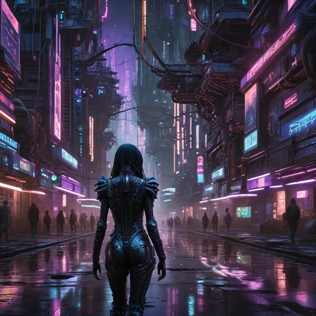 Payao beauty star walking on an neon lighted street