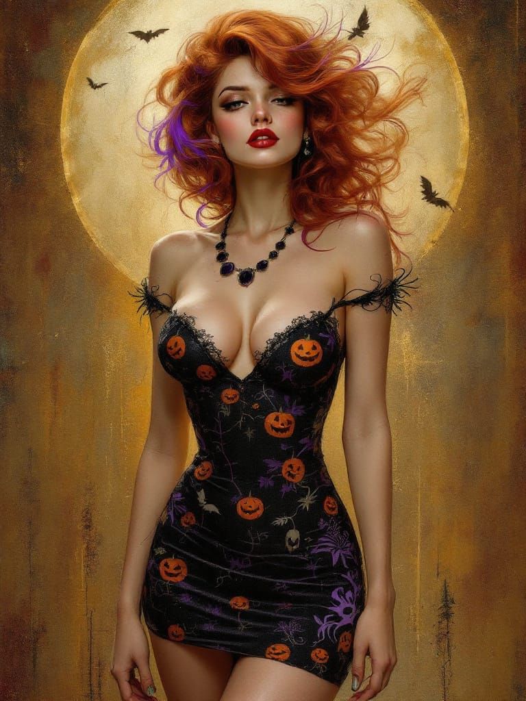 Pin Up Woman at Halloween Party in Autumnal Style