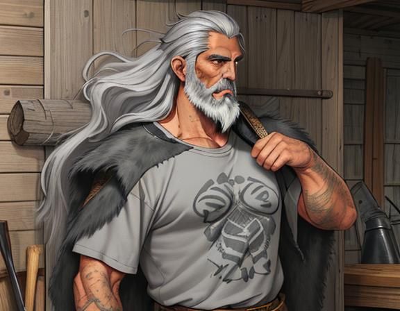 Fierce Warrior with Burning Shack Background