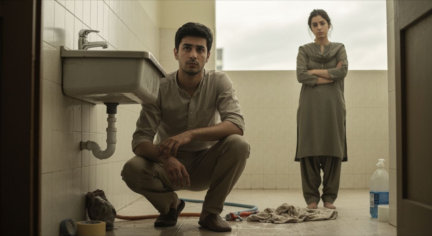 Tense Kitchen Scene in Cinematic Style