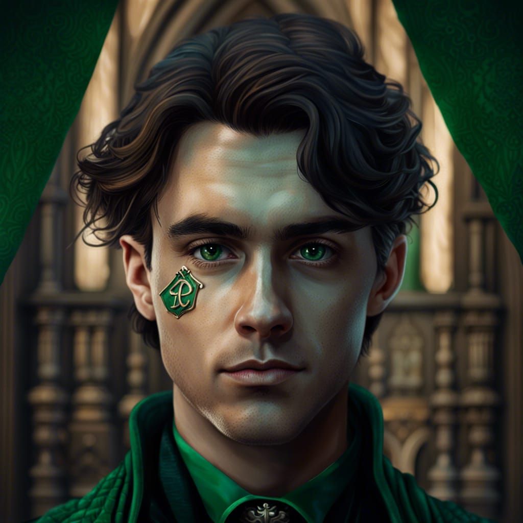 Slytherin Student Portrait in Detailed Matte Painting Style