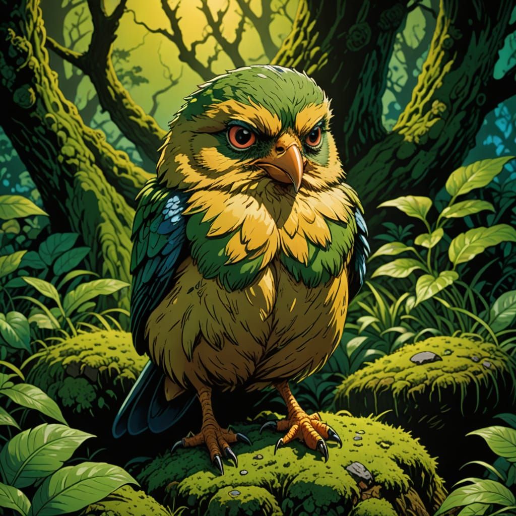 Grumpy Chick on Velvet Footrest in Comic Art