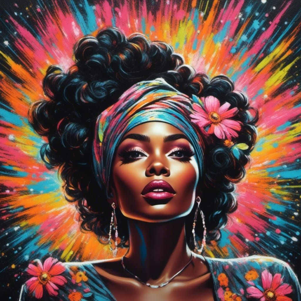 Chalk Art Portrait of an Older Black Woman