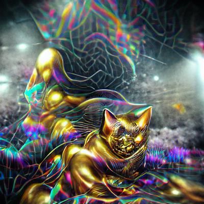 Astral Cosmic Cat on Train in Gold Shadow