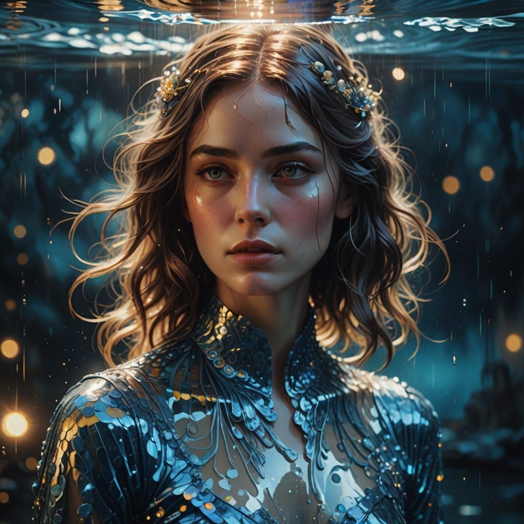 Ethereal Woman in Melting Water Dress