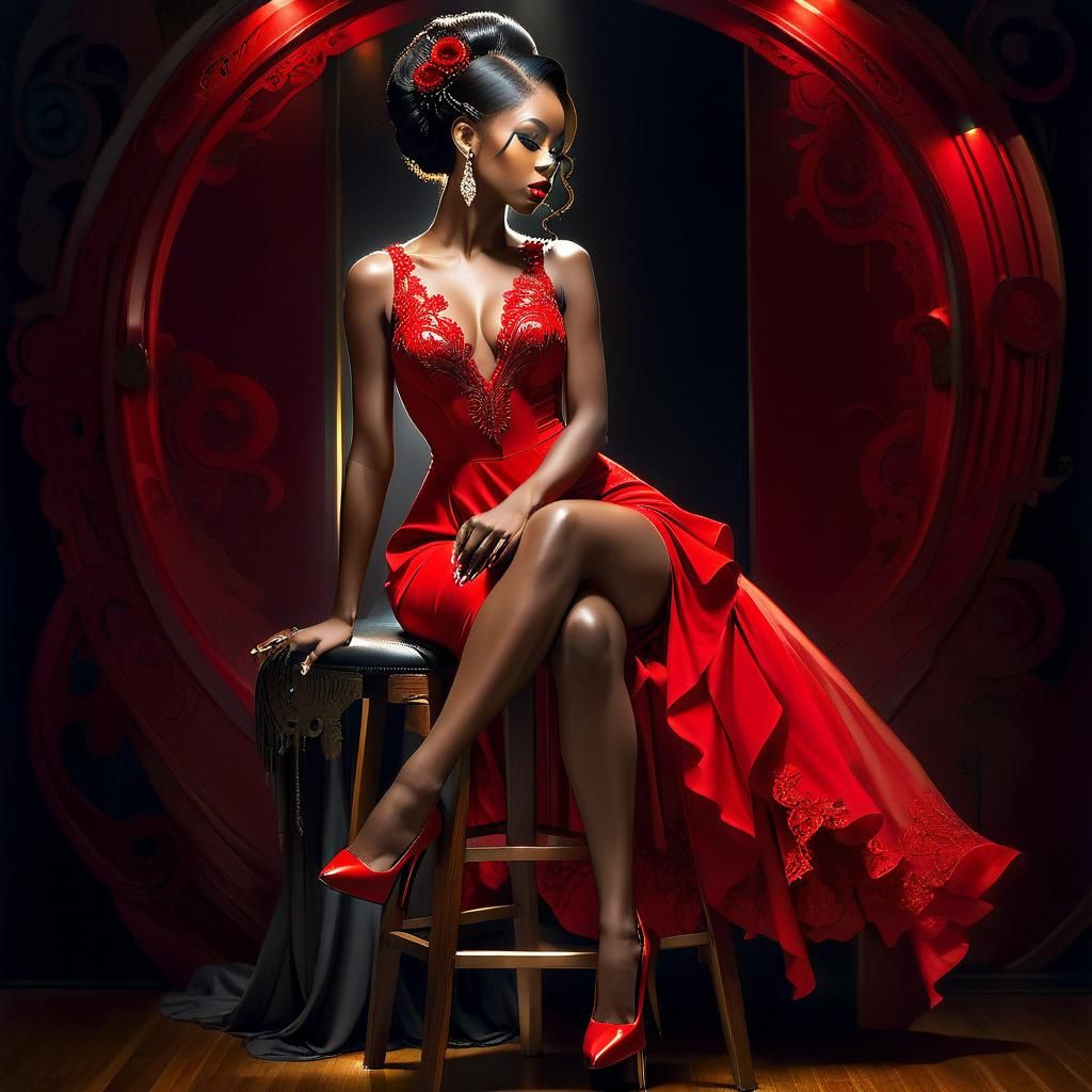 Ethereal African Beauty Portrait in Ink Drawing Style