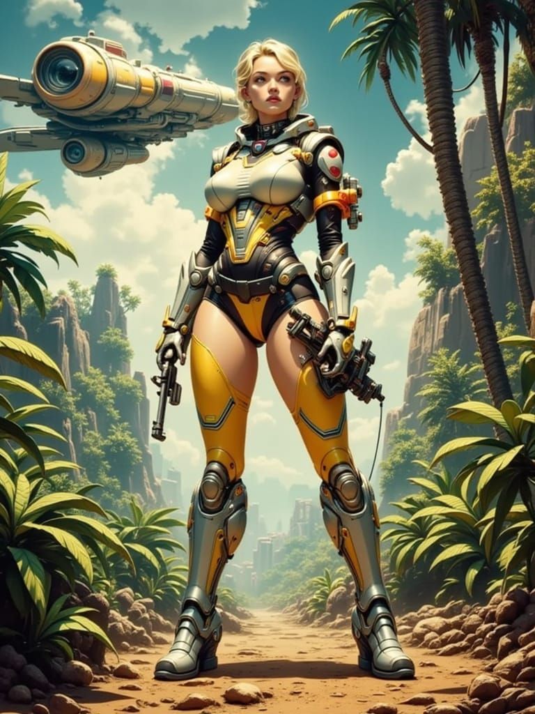 Retro Space Woman on Jungle Planet