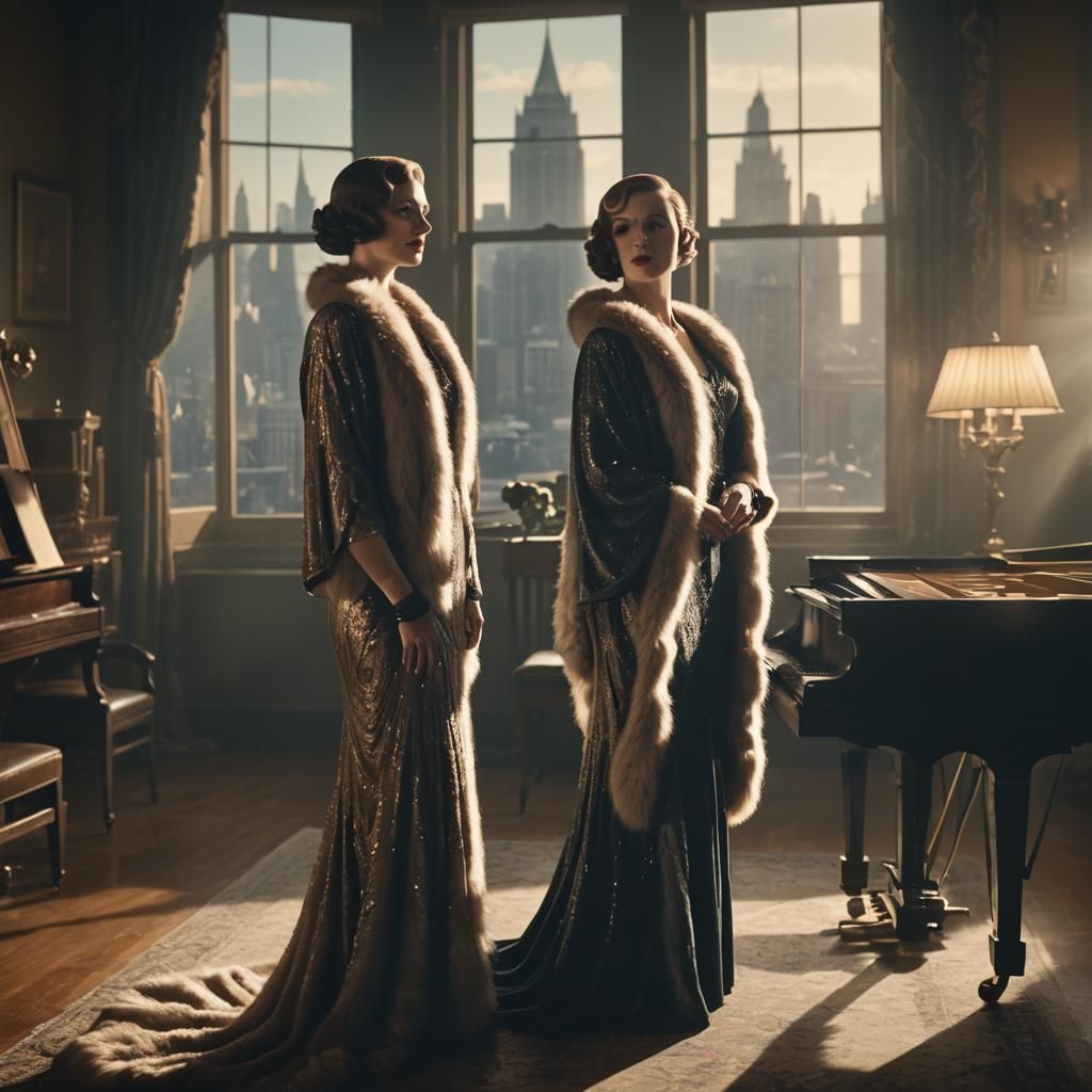 1930s Woman in Evening Gown, Cinematic Film Still